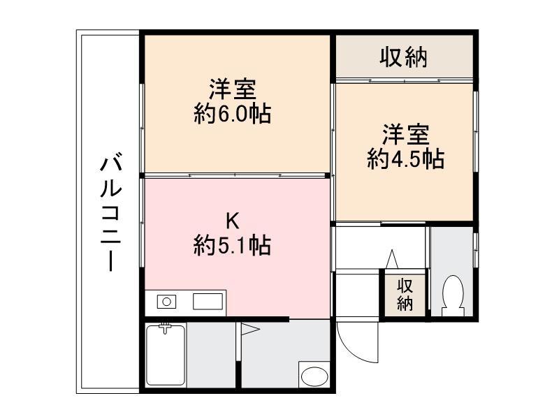 ヴィラナリー長尾 2号棟(2DK/4階)の間取り写真