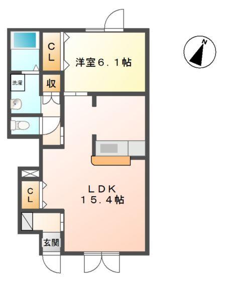 ローズガーデングリーンII(1LDK/1階)の間取り写真