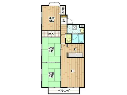 パークハイム扇町A(3LDK/2階)の間取り写真