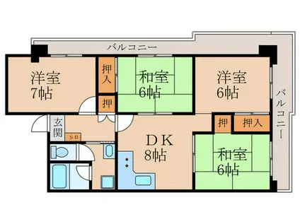 ハイム伏見 C棟(4DK/3階)の間取り写真