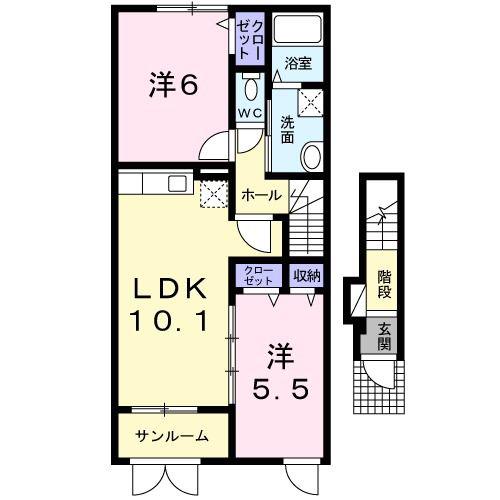 ウエストルーフ(2LDK/2階)の間取り写真