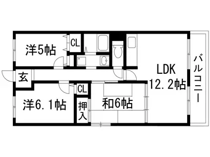 カデット真趣園 宝塚(3LDK/5階)の間取り写真
