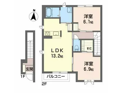 ジョイカームE(2LDK/2階)の間取り写真