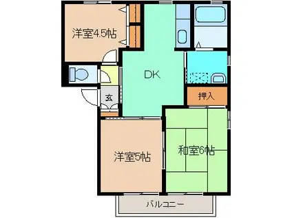 グランシード新里 D棟(3DK/2階)の間取り写真