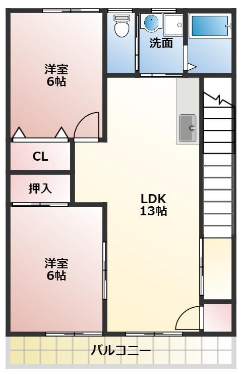 フレグラントパル C(2LDK/2階)の間取り写真