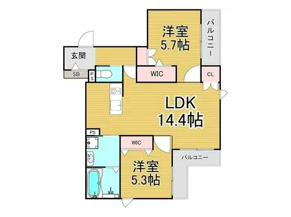 MAISON NOBEL BESSHO(2LDK/1階)の間取り写真