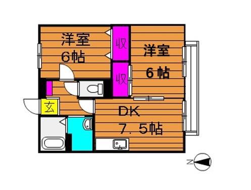 サンライフ玉島A棟(2DK/2階)の間取り写真