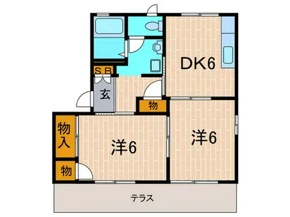 サニーフラッツII 北棟(2DK/1階)の間取り写真