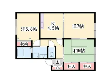 ハイツ熊見II A棟(2LDK/1階)の間取り写真