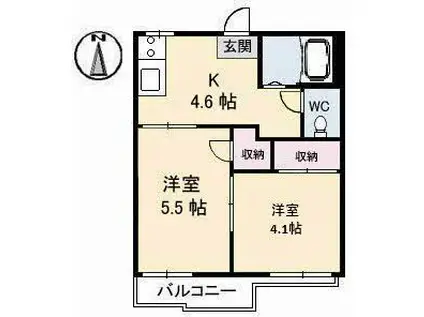 ハイツあかねA棟(2K/2階)の間取り写真