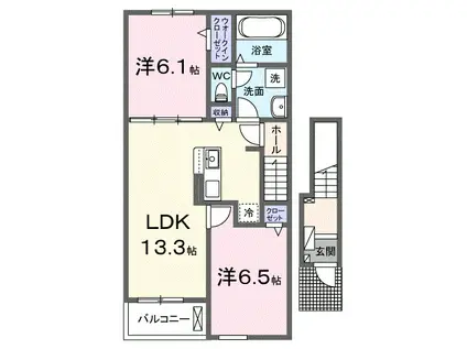 ソレアード・ポールII(2LDK/2階)の間取り写真