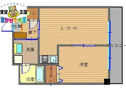 プラスパー築町(1LDK/3階)の間取り写真