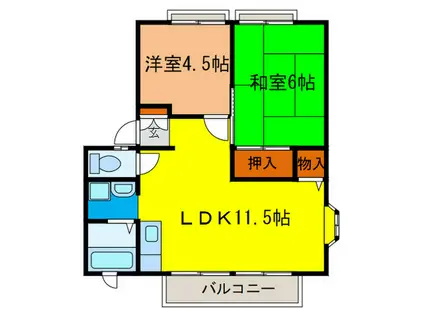 矢内ハイツ南花屋敷A棟(2LDK/2階)の間取り写真