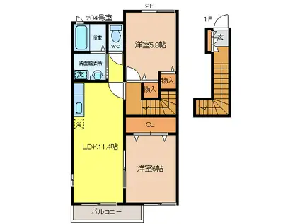 ブリアン・メゾンA(2LDK/2階)の間取り写真
