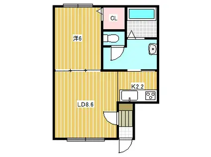 プードリエボアA・II(1LDK/2階)の間取り写真