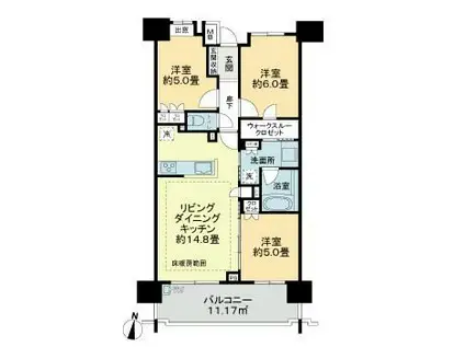 ライオンズ川口幸町グランフォート(3LDK/2階)の間取り写真