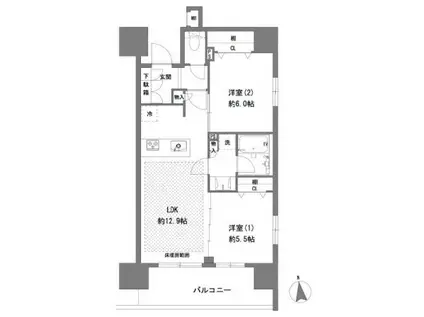 ラグゼナ八王子横山町(2LDK/2階)の間取り写真