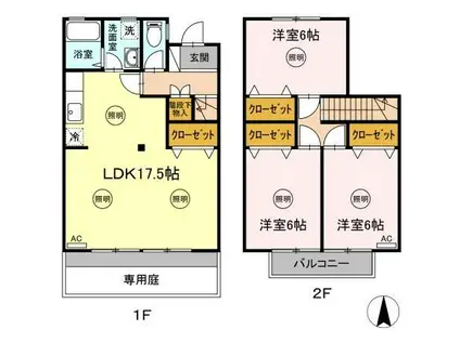 ペアシティ屋島B(3LDK/1階)の間取り写真