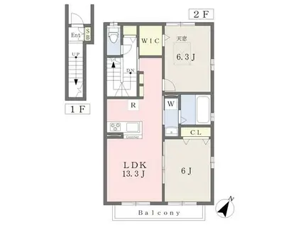 MITSUI KAI ノース(2LDK/2階)の間取り写真