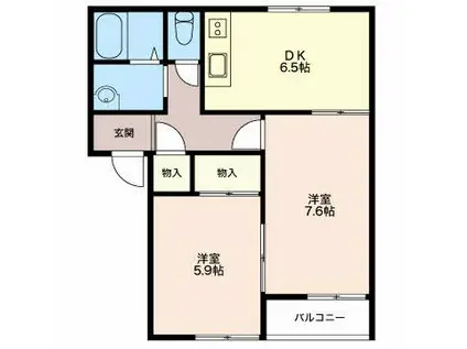 グランドソレイユ(2DK/2階)の間取り写真