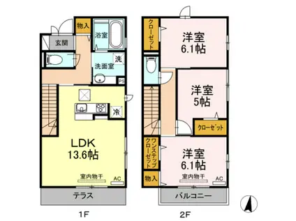 ファミールB(3LDK/2階)の間取り写真