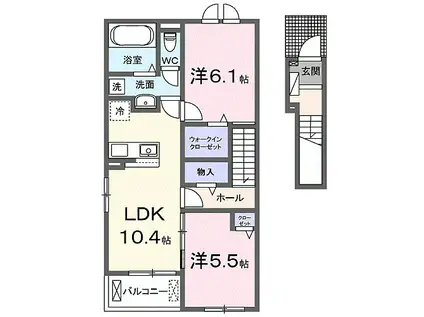 クロッシング・ヴィラージュV(2LDK/2階)の間取り写真