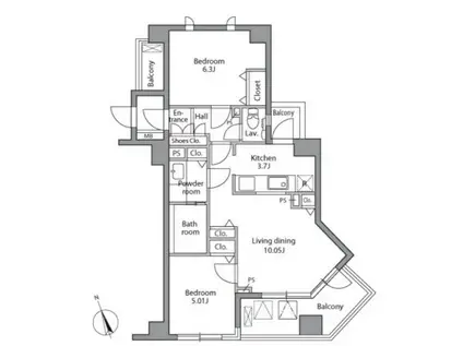 レジディア自由が丘(2LDK/3階)の間取り写真