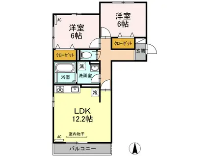 蔵王ヒルズK(2LDK/2階)の間取り写真