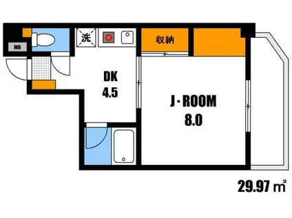 ワイビルニシハラ(1DK/2階)の間取り写真