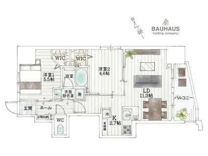 BAUHAUS舟入幸町NO.30(2LDK/14階)の間取り写真