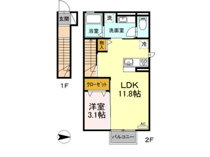 エクセル21 V(1LDK/2階)の間取り写真