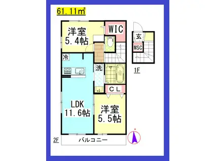 AF PARKSIDE湘南2(2LDK/2階)の間取り写真