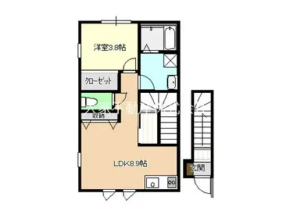 鷲崎町アパートC(1LDK/2階)の間取り写真