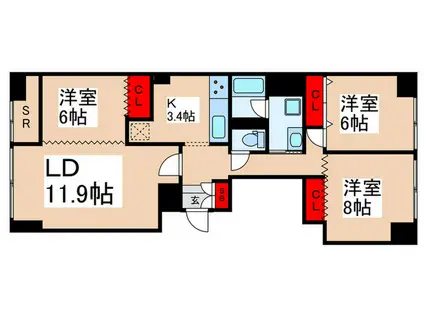 湯島ハイタウンA棟(3LDK/3階)の間取り写真