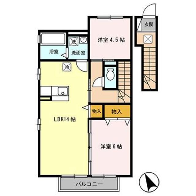 リブレA棟(2LDK/2階)の間取り写真