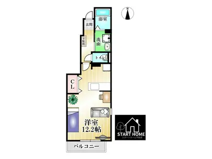 セレノ・カーサ A(ワンルーム/1階)の間取り写真