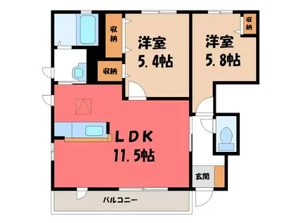 ベイサージュB(2LDK/1階)の間取り写真