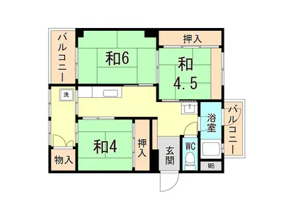 多聞台ビルII号棟(3DK/5階)の間取り写真