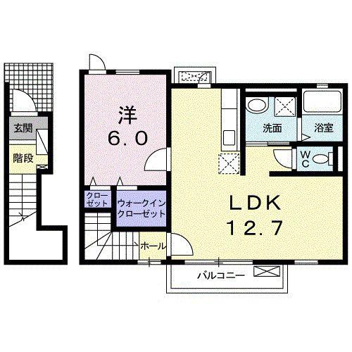 ハイツ長通(1LDK/2階)の間取り写真