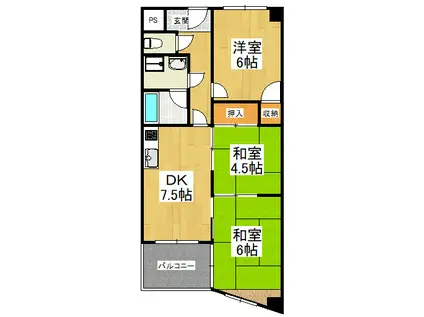 フリーディオ富田林(3DK/1階)の間取り写真