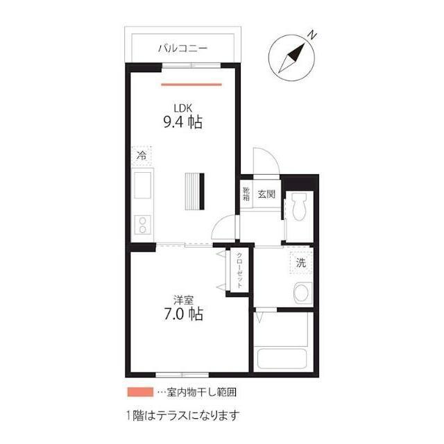 QUIETCRABHOUSETOGETHERWITHB生麦(1LDK/1階)の間取り写真