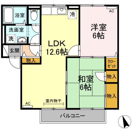 パストラル米原B棟(2LDK/2階)の間取り写真