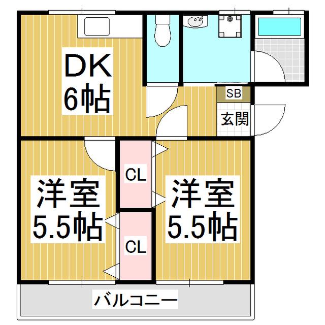 ハッコーハウス(2DK/1階)の間取り写真