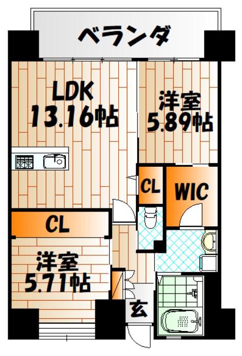 レジェンド高見(2LDK/14階)の間取り写真