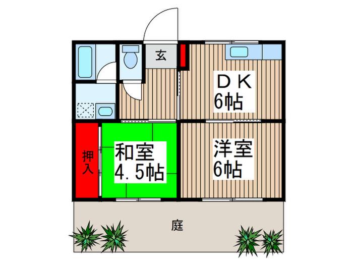 シーダーハイツ(2DK/1階)の間取り写真