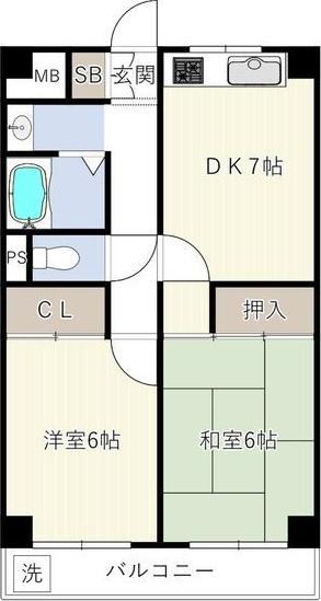 フローライト豊里I(2DK/4階)の間取り写真