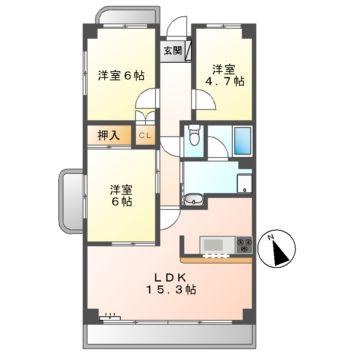 マーブル参番館(3LDK/5階)の間取り写真