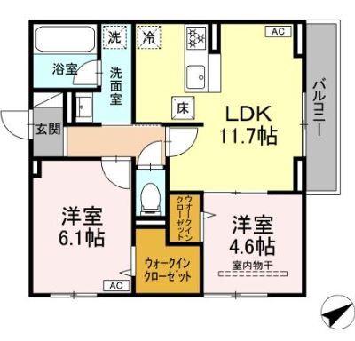 D PAINA 生田(2LDK/2階)の間取り写真