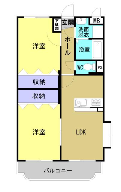 シャンドフルール(2LDK/2階)の間取り写真