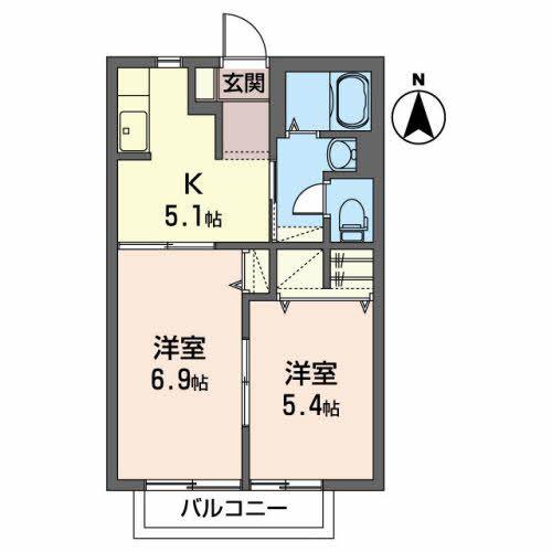 シェーネスハイムB(2K/1階)の間取り写真